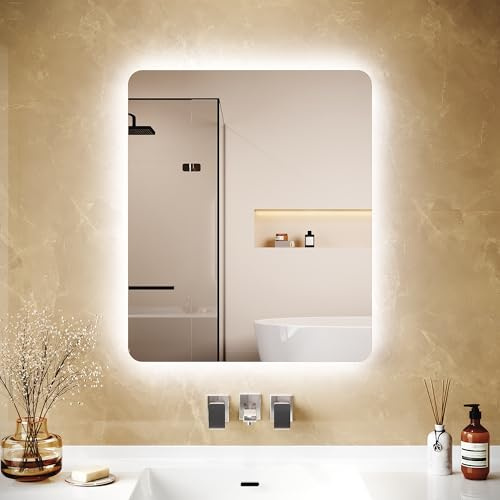 LOMIKEN Badezimmerspiegel mit Beleuchtung, 60 x 50 x 3,5 cm, Wandspiegel 6400K Kaltweiß LED Energie Sparen Vertikal/Horizontal