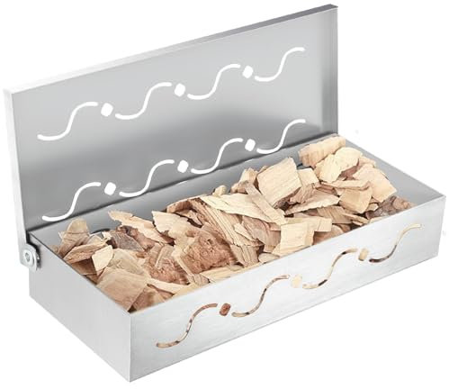Pariplus Räucherbox zum Gasgrillen - Stabile Edelstahl-Räucherbox für Gasgrill mit praktischem Klappdeckel, Holzspäne-Räucherbox für Gasgrill und Holzkohlegrill, Fügen Sie Räuchergrillgeschmack hinzu