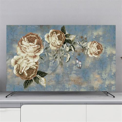 Hixingo TV Staubschutzhülle, 3D Blume Muster TV Abdeckung Staubschutzhülle TV Abdeckung Schutzhülle Fernseher Fernsehabdeckung TV Schutzhülle Universal (40-43inch,Vintage Stil A)