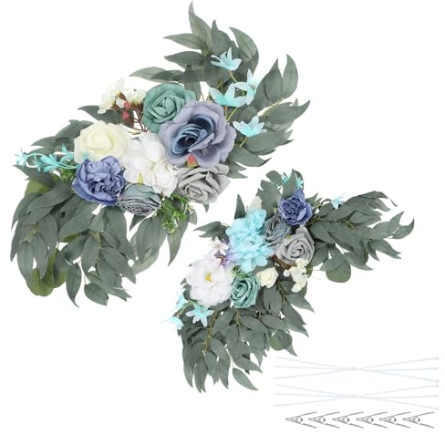PATIKIL Arcos de Flores para Bodas, 2 Pcs Flores Artificiales de Seda Falsas Rosa Guirnalda Floral Decoración de Fondo con Hojas Clip Banda Decoración de Fiesta, Azul