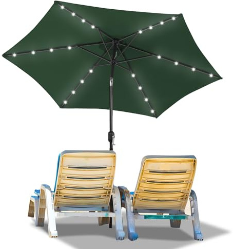Ollewiellan Sonnenschirm LED Solar Ø 350 cm mit Kurbel, Ampelschirm UV Schutz 50+ Strandschirm, Sonnenschutz, Gartenschirm wasserdicht für Terrasse, Balkon, Pool, ohne Ständer, Grün