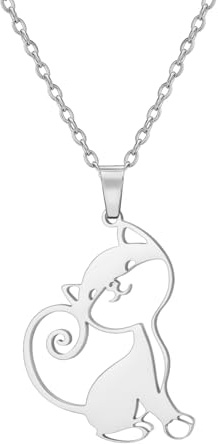 EUEAVAN Collana di gatti per le donne Ciondolo d'argento del gattino Accessori animali carini Gioielli Regali di amicizia per gli amanti dei gatti (gatto argento 2)