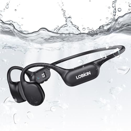 LOBKIN Bone Conduction Headphones,Wireless Bluetooth Swimming Headphones,Open Ear Headphones with Microphone IPX8 Waterproof Bluetooth 5.4,32G Memory 8H Playtimes for Hiking,Running,Swimming,Cycling
