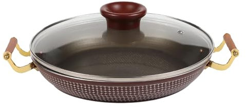 UGCER Poêle à Paella espagnole, poêle antiadhésive, marmite à Fruits de mer en Alliage d'aluminium avec Deux poignées et Couvercle en Verre pour Toutes Les Surfaces de Cuisson,24cm