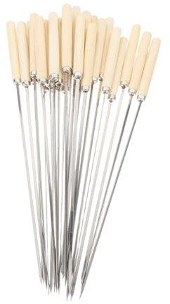SMASOLO 25 Pièces Bâtonnets De Barbecue Brochettes De Kebab Plates Brochette Réutilisable Brochettes Avec Manche En Bois Brochette De Kebob Avec Poignée En Bois Acier Inoxydable