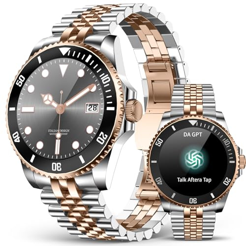 2025 DA GPT Smart Watch with Bluetooth Call,1.19-inch AMOLED Display, 24/7 Heart Rate, Blood Oxygen, Blood Pressure, Sleep Monitor, 107 Sports Fitness Tracker, Compatible Android and iOS Silver Gold