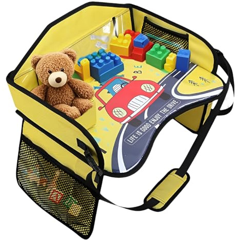 Multifunctional Activity Tray, Travel Tray for Kids in Car, Kids Car Lap Tray Car Organiser with Erasable Surface& Large Storage Space, Suitable for Car Strollers Activity Seats（Dinosaur Pattern）