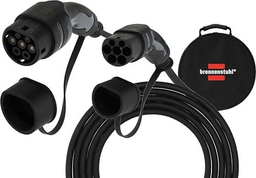 Brennenstuhl EV Typ 2 Ladekabel 22kW, 5m | E-Mobility Kabel mit Tasche, IP55, Mode 3, 32A, für Elektro- & Hybridfahrzeuge BEV/PHEV