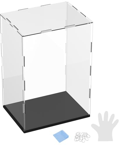 M METERXITY 1-Pack Acryl Vitrine 7.9x5.9x11.8 Zoll/20x15x30cm Klare Acryl Vitrine Mit Schwarzer Holz Basis Für Sammlerstücke Staubdichte Vitrine [Schwarz Klar]