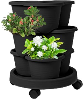 Jardinera Vertical, Torre de Jardín Vertical con Módulos, Accesorios de Jardinería con Ruedas Desmontables, Kit de Contenedores de Planta para Balcón Interior y Exterior