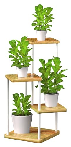 DilmerOne Blumenständer Holz 4 Ebenen – Pflanzenständer & Pflanzenregal Indoor Outdoor – Blumentreppe & Blumenregal Balkon – Pflanzenhocker & Blumenhocker Holz – Etagere Modern
