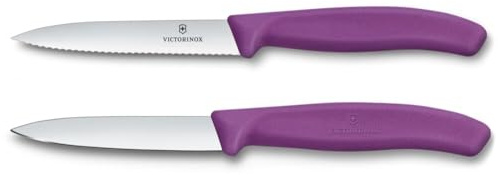 Victorinox Swiss Classic set 2 coltelli: coltello da pomodoro e spelucchino per verdure, lama molto affilata, acciaio inox, Swiss Made, Viola