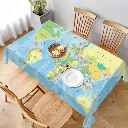 Tischdecke Abwaschbar Weltkarte Outdoor Quadratisch 100x100 cm 3D Tischdecken Blauer Meer, Tischtuch Ornamente Polyester Gartentischdecke 100 x 100 Tischwäsche Wetterfest a-4252