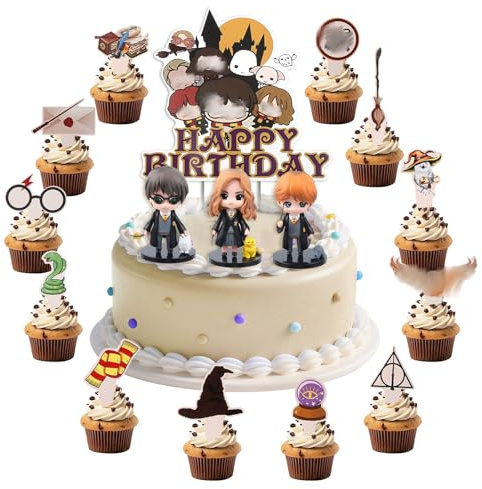 16 Stück Wizard Tortendeko Set, Wizard Figuren Tortendeko Magier Kuchen Deko, Cartoon Tortenfiguren Set Kinder Party Geburtstag Kuchen Dekoration für Mädchen Junge