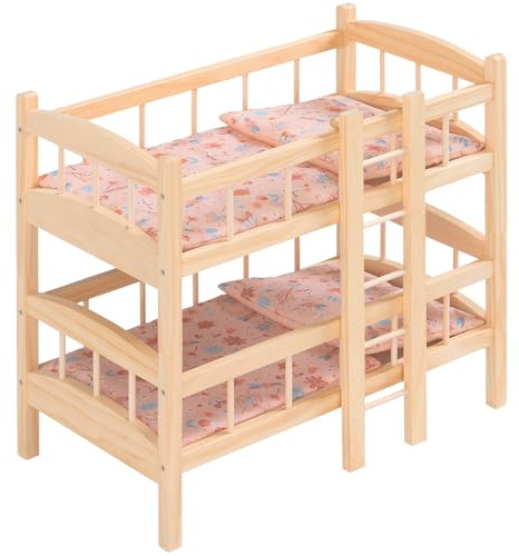 howa Puppenbett Etagenbett Holz „miniflowers“ Puppenmöbel inkl. 2× Bettzeug, für Puppen bis 50 cm geeignet, mit Leiter, teilbar in 2 Puppenbettchen 2460