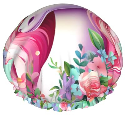 TYUMH Pinke Einhorn-Duschhaube, leicht, elastisch, tragbar, geeignet zum Baden und zur Haarpflege