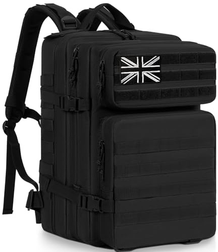 45L Military Tactical Backpack, MOLLE Rucksack with Laptop Compartment | Black Hunting Rucksack, 3 Day Bug Out Bag Laptop Bag, Assault Pack for Outdoor Sports/Camping/Hiking