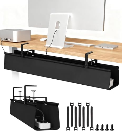 Unter dem flexiblen Kabelkanal Schreibtisch, 90 cm, ohne Bohren – Kabelmanagement für Schreibtisch, stabiles wasserfestes Kabelwanne mit 16 Kabelbindern, um Kabelsalat effektiv zu vermeiden, Schwarz