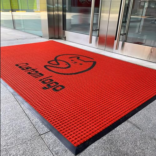 PMFRUG Tapis Personnalisable avec Logo et Texte Paillasson Personnalisé Famille D'entrée Intérieur Extérieur pour d'entreprise dans Le Bureau Ou de Bar,90x120cm