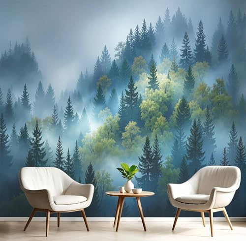 GSAEIMCT Papier Peint 3D Vert Forêt Brumeuse 150X105Cm Poster Geant Mural Panoramique Peinture Murale Interieur Paysage Rétro Pour Salon Chambre À Coucher D'Enfant Maison Décoration