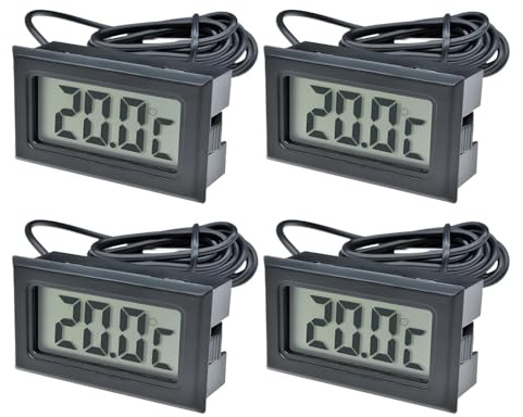 4 Pack Digital Thermometer with External Probe – LCD Temperature Monitor & Hygrometer, Fridge & Freezer Thermometer Humidity Meter for Room Temperature, Aquarium, Fridge