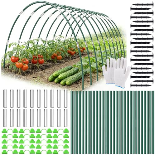 Weciau Pflanztunnel Bögen, 91 PCS Tunnelbögen Hochbeet Set mit Bögen Nägel Verbindungsrohre Gewächshausfolienklemmen Handschuhe, DIY Gewächshausreifen, Folientunnel Gewächshaus