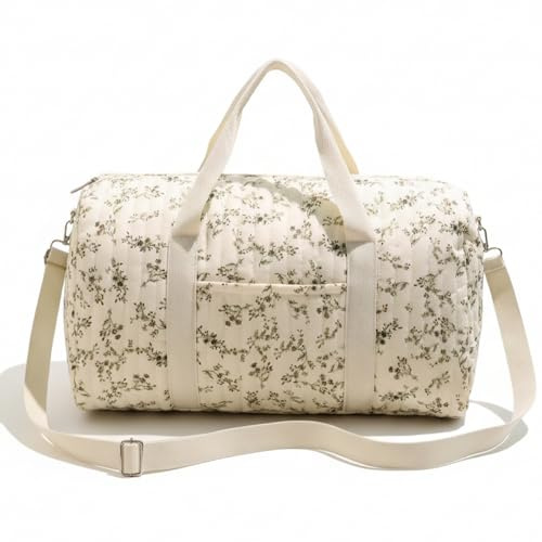 Sac de Sport matelassé, Sac de Week-End matelassé à Motif Floral avec poignée et Sangle, Joli fourre-Tout avec Poche et Fermeture éclair pour Femmes, Voyage, hôpital, Couches, Salle Sport 18, 9 x 1