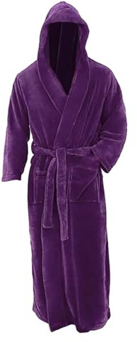 Badrock herr frotté med huva badrock vinter plus storlek rock lång varm morgonrock med fickor och bälte sovrock enfärgad badrock med huva mjuk gosig fleece män kimono, lila, 5XL