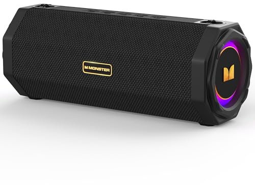 Monster Speaker S200 Wireless Portable Bluetooth Speaker, 24H Playtime, IPX6 Waterproof, 50W Stereo Sound, Bluetooth 5.4, Dual Bass Speakers, Perfect for Home, Parties, and Travel.Black