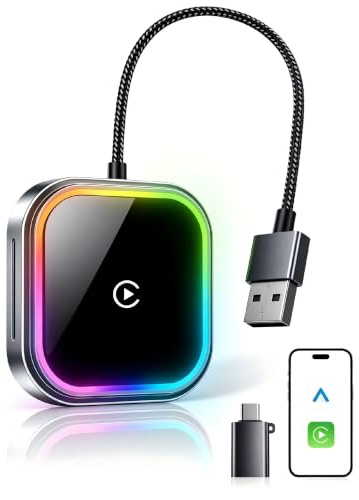 Adattatore CarPlay und Android Auto Wireless con Luce, WityEye Chiavetta CP/AA, USB C/A, Converte da Cablato a Wireless per per Apple iPhone iOS 10+, Smartphone Android 11+