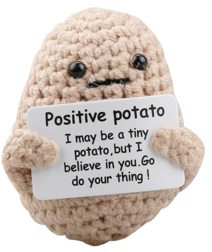 Gaomumu Funny Positive Potato Plush, Handcrafted Crochet Potato Charm Pendant, Mini Affirmation Doll with Motivational Card, Cute Plush Toy Accessory for Bags and Keys(P)
