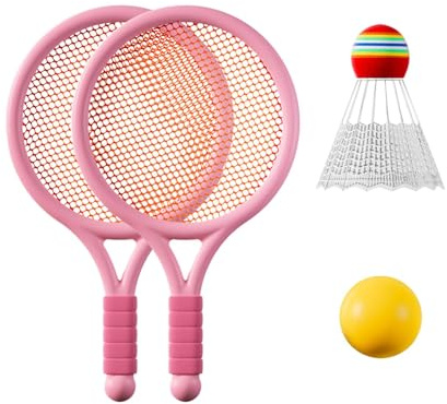 predolo 2 Stück Badminton Schläger Kinder Set Kinder Badminton Rackets Tennis Schläger Federballschläger Spielzeug Leichtes PP Material für Anfänger Jungen, Rosa