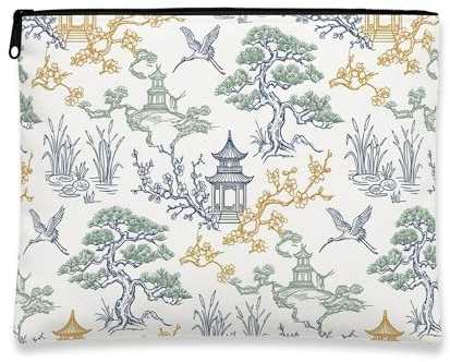 Beauty case vintage orientale, elegante custodia da viaggio per cosmetici, da donna, custodia portatile in tela con cerniera, organizer per articoli da toeletta primaverili per la cura della pelle