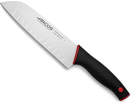Arcos Serie Duo - Coltello Santoku Coltello Giapponese - Lama Acciaio Inossidabile Nitrum 180 mm - Manico Polipropilene Coperto da Elastomer Colore Nero e Rosso