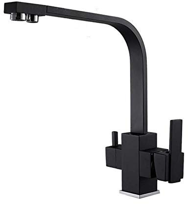 3 Way Kitchen Taps Filtered Water Black Hot and Cold Water Purifier Faucet Rotating 3 in 1 Brass Kitchen Sink Mixer Tap