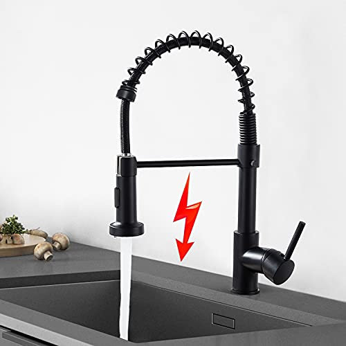 JTWEB - Rubinetto da cucina a bassa pressione, con doccetta girevole a 360°, colore: Nero