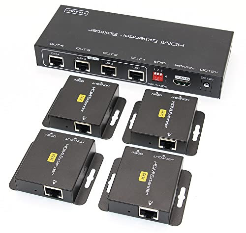 Swallows HDMI Extender Splitter, 1080P@60Hz 1X4 HDMI Extender over Ethernet multiple receivers hdmi to ethernet splitter multiport hdmi extenders EDID Presets POC (1X4)