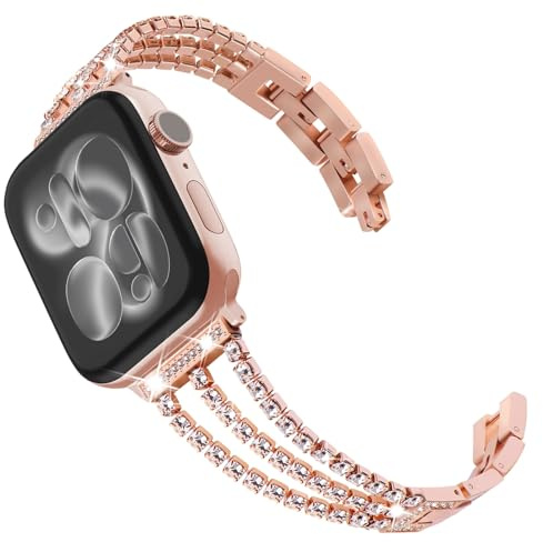 WINGLE 42mm(Series 10 11) 41mm 40mm 38mm Compatible with Apple Watch Straps,Women Bling Bracelet Stainless steel Replacement wristband for iWatch Strap Series 11 10 9 8 7 SE 6 5 4 3 2 1, Rose Gold