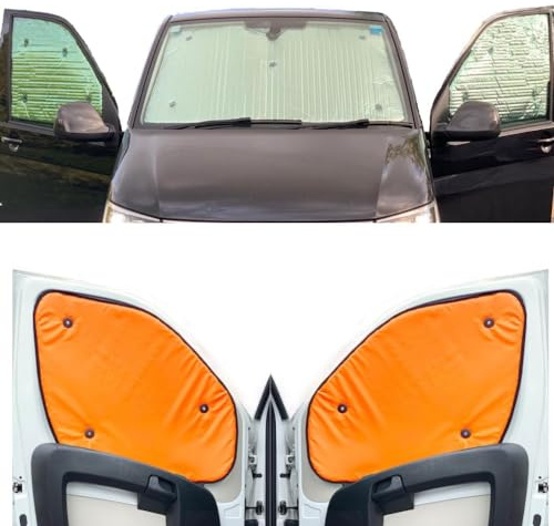 Tendine Parasole Auto Compatibile con Mercedes Vito (2003-2014)(Set Completo + Portellone Posteriore) Dorso Arancione Fluorescente,Reversibile e Termico
