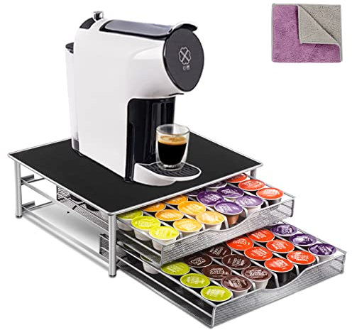MASTERTOP Porta Capsule per Macchina da Caffè con 2 Cassetti Antiscivolo, Dispenser Capsule Grande Capacità in Metallo per Casa e Ufficio