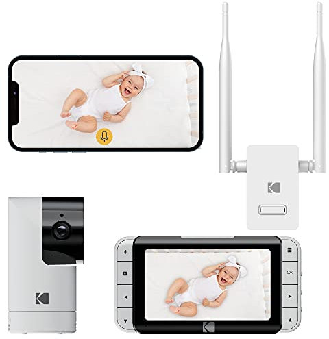 KODAK Cherish C525P Smart Video Baby Monitor + R100 Baby Monitor Range Extender - Erweiterte Abdeckung (bis zu 1500 ft.), ferngesteuerte Schwenk-Neige-Kamera, HD-Video & klarer Ton