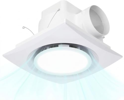 Beendou 10 Inch Bathroom Exhaust Fan with Light, 85CFM 1.0 Sones Ultra Quiet Bathroom Vent Shower Exhaust Fan with Light,Mounting Hole : 8 x 8 Inches