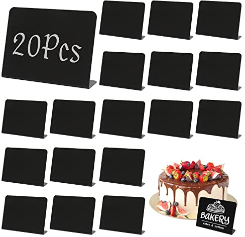 20 pcs Mini Soporte de Exhibición de Acrílico para Letreros Soporte de Tienda de Etiquetas Mini Pizarras de Pie negro, Letreros de Pizarra de Plástico Fácil de Borrar