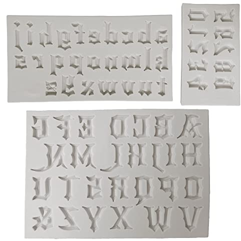 Yordanka Pack of 3 Set Gothic Font Alphabet Numbers Silicone Mould Fondant Cake Decorating Silicone Mold Clay,Sugarcraft Cupcake Top to Decorate Chocolate Halloween Baking Tool，Kitchenware