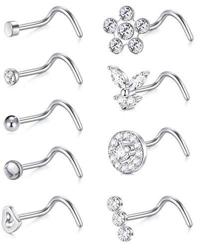 Zolure 18g Piercing Nez Acier Chirurgical Nasal Screw Ring Bijoux Perforés Au Nez De Diamant Congestion Nasale avec Dessus CZ