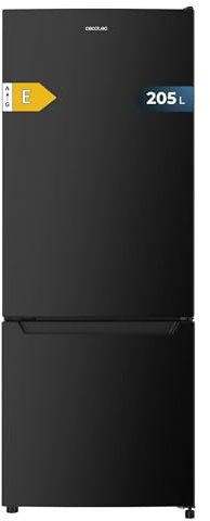 Cecotec Frigorífico Combi Bolero CoolMarket Combi 205 DF Black E, Clase E, 205 L, DeFrost, Fast Cooling, Puerta Reversible, LED Interior,