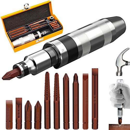 12 PCS Manual Impact Driver, S2 Alloy Steel Impact Driver Bit Set, Broken Bolt Extractor Set, Rust Screw Extractor, Impact Screwdriver for Dismantling The Old Screws (12PCS)