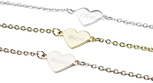 Herz Armband mit Gravur | Personalisierter Schmuck | 316L Edelstahl | Silber, 18K vergoldet, 18K rosévergoldet | Persönliches Geschenk Valentinstag Muttertag Jahrestag Geburtstag | Namensarmband