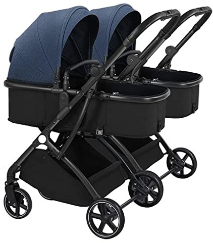 Passeggino doppio Side by Side Passeggino tandem for neonati e bambini piccoli, Ombrello pieghevole ad assorbimento degli urti ad alto paesaggio Passeggino gemellare con schienale regolabile (Color :