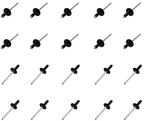 QUARKZMAN 4,8mm x 14mm Remaches ciegos x 80uds Aluminio Abierto Extremo Grande Brida Remache para Metal y Plástico y Cuero, [Negro]